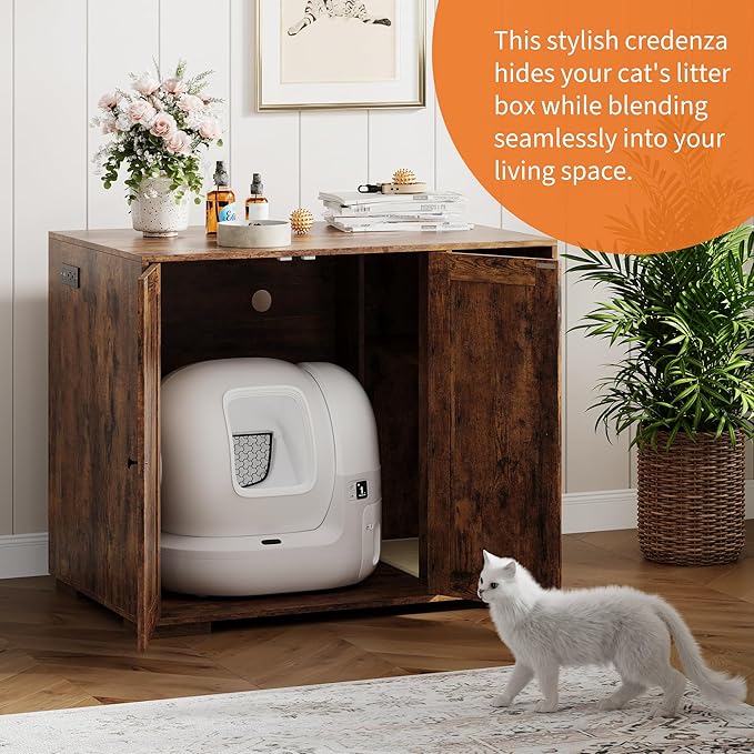 Extra Large Cat Litter Box Enclosure with Scratch Pad, Large Automatic Litter Box Furniture, Dog-Proof Litter Cabinet with Outlet, Space for Cat Stuffs