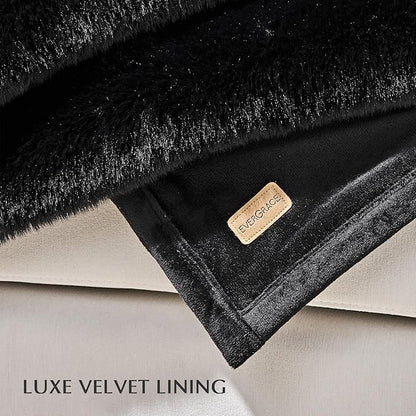EVERGRACEHOME Luxury Soft Faux Chinchilla Fur Throw Blanket for Couch, Warm Thick Heavy Winter Throw Blanket 1220GSM for Bed, Fluffy Cozy Mink Blanket with Reversible Velvet, Black Noir Mink, 60"x80"