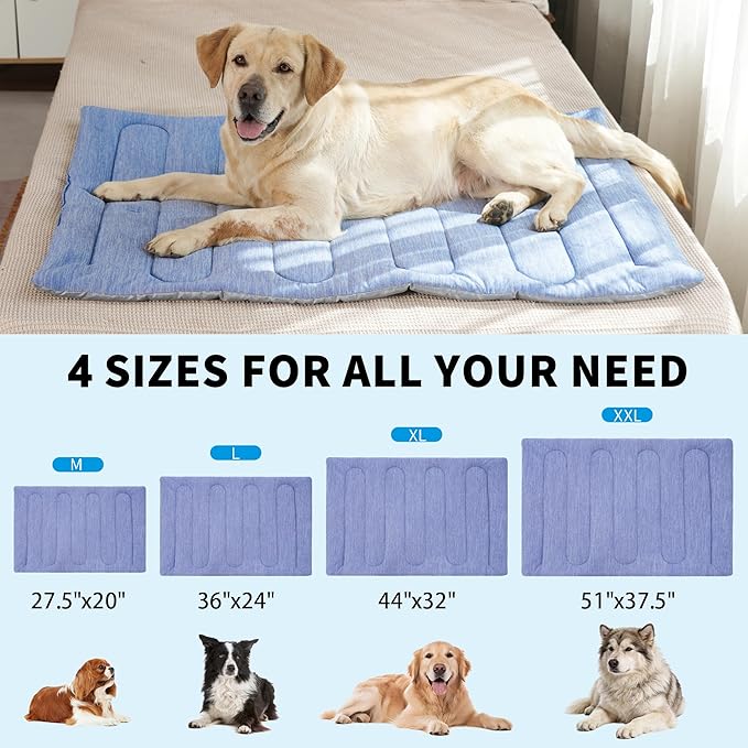 MARUNDA Dog Cooling Mat, No Need to Freeze Or Refrigerate This Cool Pet Pad Cat Mats- Keep Your Pet Cool, Machine Washable (Blue, 51" x 37.5"- XXL-Crate)