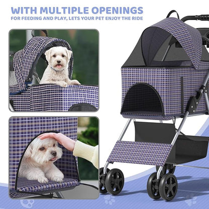 Magshion Foldable Pet Stroller, 3-in-1 Dog Travel Jogger with Detachable Carrier, Cup Holder, Storage Basket, Folding Carrier for Small/Medium Dogs & Cats Up to 33 lbs, Plaid