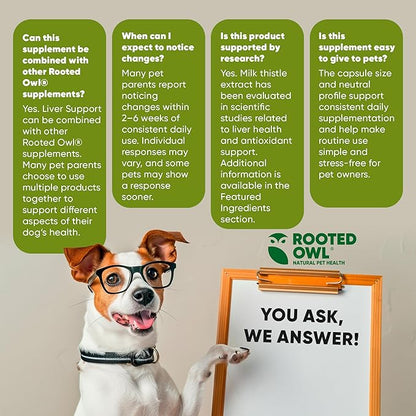 Rooted Owl Liver Support for Dogs - Natural Liver Health Supplement - Milk Thistle for Dogs - Vegetarian Capsules - 60/ct