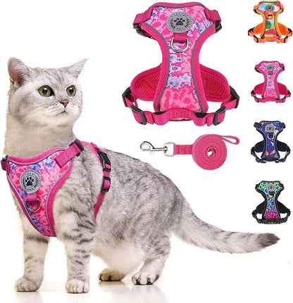 BEAUTYZOO Cat Harness and Leash for Walking, Escape Proof Soft Adjustable Vest Harnesses for Small Cats Kittens, Easy Control Breathable Reflective Strips Jacket, Rose, S