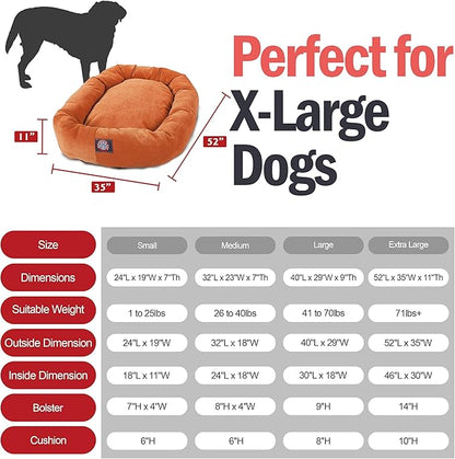 Majestic Pet 52 Inch Micro Velvet Calming Dog Bed Washable – Cozy Soft Round Dog Bed with Spine for Head Support - Fluffy Donut Puppy Mat 52x35x11 (inch) X- Large – Orange