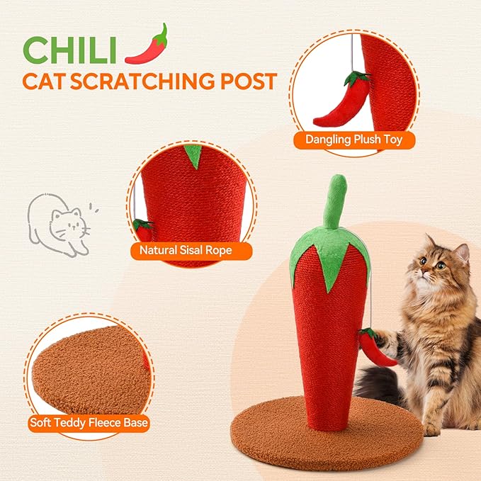 LIFLIX Chili Cat Scratching Post, 17'' Cute and Fun Sisal Cat Scratcher for Indoor Cats and Kittens