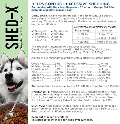 Shed-X Liquid Dog Supplement,32oz – 100% Natural – Helps Dog Shedding,Fish Oil for Dogs Supports Skin & Coat,Dog-Oil for Food with Essential Fatty Acids,Vitamins,and Minerals,(Pack of 2)