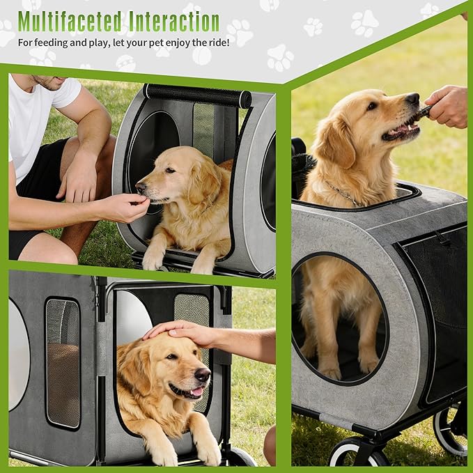 kepptory Dog Stroller with Large Dog House, XL Pet Stroller for 2 Small Dogs with Panoramic Sunroof, Adjustable Handle, Storage Organizer and Sturdy Metal Frame,32.4Lx19.3Wx23.6H(House Size)