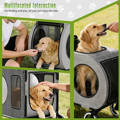 kepptory Dog Stroller with Large Dog House, XL Pet Stroller for 2 Small Dogs with Panoramic Sunroof, Adjustable Handle, Storage Organizer and Sturdy Metal Frame,32.4Lx19.3Wx23.6H(House Size)