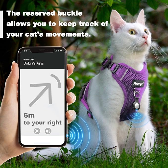 Cat Harness and Leash for Walking, The Upgrade Can be Adjusted in Four Directions and Breathable Cat Harness for Anti Escape that can be Fitted and Positioned, Reflective Strips Harness, Purple, L