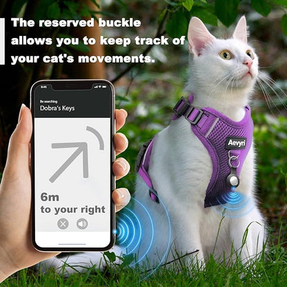 Cat Harness and Leash for Walking, The Upgrade Can be Adjusted in Four Directions and Breathable Cat Harness for Anti Escape that can be Fitted and Positioned, Reflective Strips Harness, Purple, L