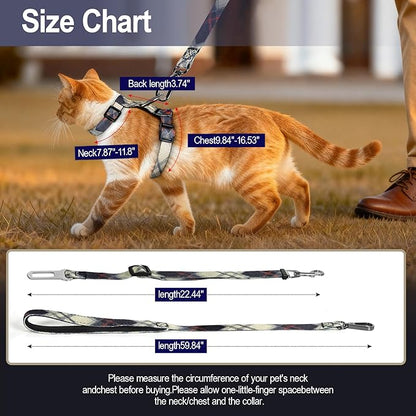 Cat Harness and Leash Set, 3-in-1 Escape Proof Adjustable, Comfortable Soft Lightweight, Safe, Easy to Wear, Walking Travel Kitten Harness for Small Medium Cats (Army Green)