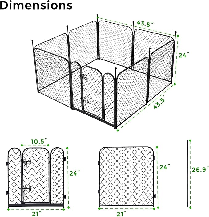 ZOMISIA Paw Safe Playpen for Indoor Small Dogs, 24 Inch 8 Panels Anti-Pinch Diamond Mesh Dog Fence, Metal Stable Dog Play Pen with Door, Portable Pet Playpen for Outdoor RV Camping Yard Garden