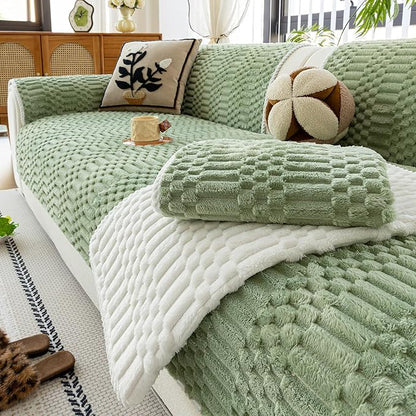 Plush Warm Sofa Covers Washable, Funny Fuzzy Couch Cover for Dogs Washable, Non-Slip Couch Covers for Sectional Sofas, Soft Sofa Slipcover for Pet & Kid(1PC, Green, 36"×83", Single Seater)
