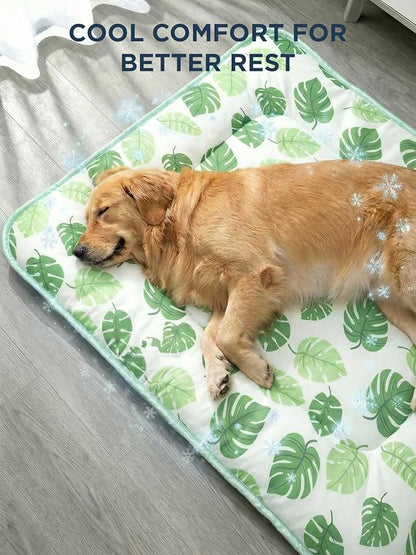 Dog Cooling Mat for Dogs & Cats, Soft Breathable Cooling Pad for Dog Bed, 35"x28" Self Cooling Crate Mat for Dogs, No Gel Washable Non-Slip Pet Cooling Mat Indoor Outdoor, Leaf