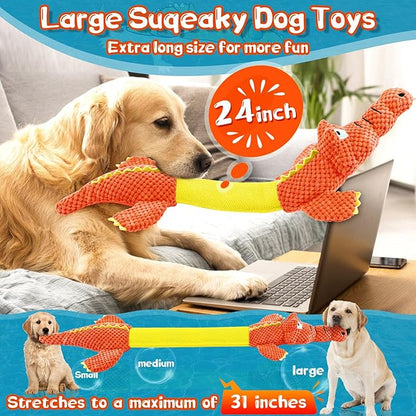 WOWBALA Interactive Tug of War Dog Toys for Small to Large Breeds - Squeaky Puppy Toys with Crinkle Paper, Stuffed Chew Toys to Keep Them Busy, Training Reward Gift for Dogs (Orange)