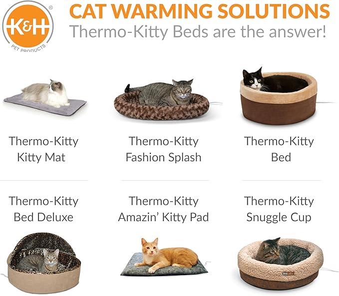 K&H Pet Products Thermo-Kitty Bed Heated Cat Beds for Large Indoor Cats & Dogs, Calming Warming Pillow Pet Bed, Machine Washable, Removable Heater, Safety Listed - Large 20" Round Mocha/Tan