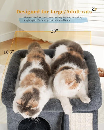 Aechonow Cat Tree for Indoor Large Cats, 14 Inch Cat Tower with 20x16.5 Inch Large Perch Bed, Cat Climbing Tree with Sisal Scratching Post for Adult Senior Cats, Removable Washable Mat, Dark Gray