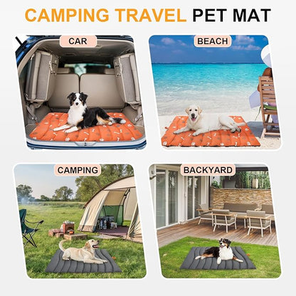 BEAUTYZOO Outdoor Dog Bed Waterproof, Camping Dog Bed Reversible, Portable Travel Bed with Carry Bag- Machine Washable, Durable, Foldable Outdoor Pet Bed Mat for Medium Large Dogs, 26" x 43" Orange