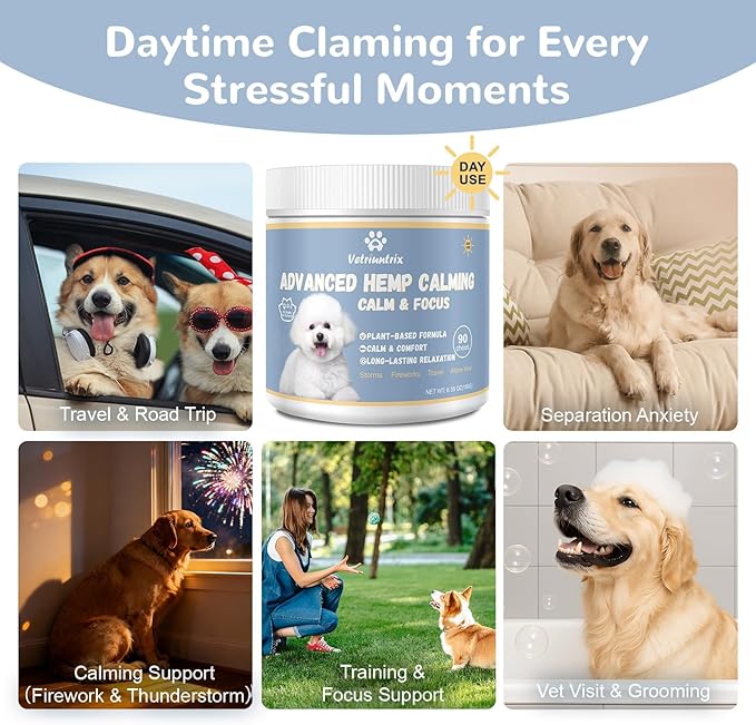 Calming Chews for Dogs with Natural Plant Extracts for Fireworks, Storms, Thunder, Barking, Separation, 200 Count