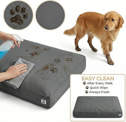 Sytopia 42 Inch Waterproof Indestructible Canvas Outdoor Dog Bed for Extra Large Dogs, Chew Proof Dog Crate Bed with Washable Removable Cover, Indoor Outdoor Patio Pet Pad, Dark Grey