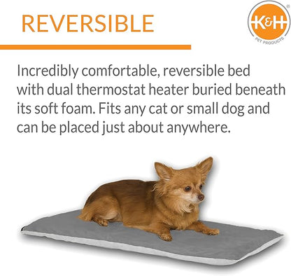 K&H Pet Products Indoor Heated Cat Bed Pad for Large Cats & Small Dogs, Thermo-Pet Mat Calming Warming Pet Heating Pad, Machine Washable, Waterproof Heater, Safety Listed - 12.5 X 25in Gray