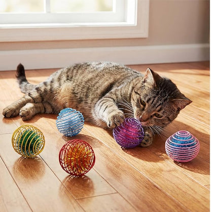 Jecery 5 Pcs Cat Spring Toys Stretchable Rolling Balls Colorful Playful Coils Interactive Action Toy Caged Rats for Kitten Pet Supplies (Glitter Balls,Multicolor)