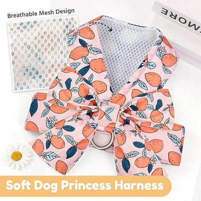 BAEJMJK Dog Harness and Leash Set with Bow Knot No Pull Pet Floral Harness with D-Ring Soft Mesh Dog Harness Vest Set Escape Proof Princess Puppy Harness for Small Girl Dogs Cats（Orange XS）