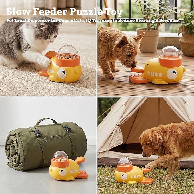 2-in-1 Duck-Shaped Interactive Slow Feeder Puzzle Toy – Pet Treat Dispenser for Dogs & Cats, IQ Training to Reduce Bloating & Boredom (Small/Medium Pets)