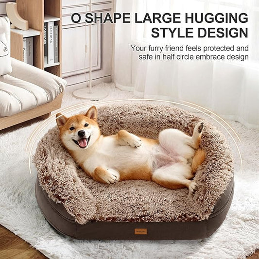 iweepet Orthopedic Dog Beds for Large Dogs, 41" x 32.6" x 7.7" Supportive Dog Sofa Bed with 28D Egg-Crate Foam, Removable Washable Cover, Waterproof Lining, for Puppy,Senior,Sick, Brown