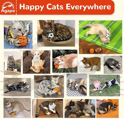 Agape 100% Catnip & Silvervine Filled Cat Toys, Interactive Chew & Kicker Balls for Indoor Cats, Enrichment and Teeth Cleaning Fun for Bored Cats and Kittens, 4 Pack Natural Crinkle Cat Toy with Sound