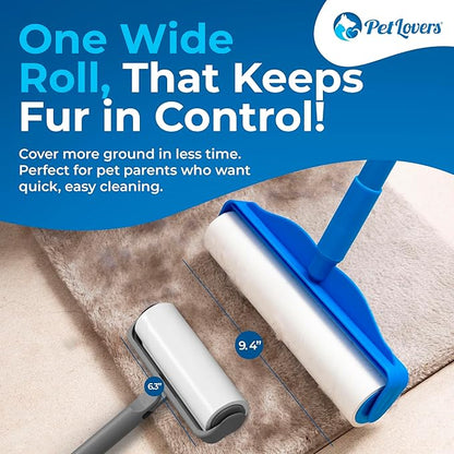 PetLovers Large Lint Roller – 90 Extra Sticky Sheets for Pet Hair Removal, Extra Large Floor and Carpet Roller for Homes with Pets, Perfect for Floors, Furniture, and Loving Pet Owners