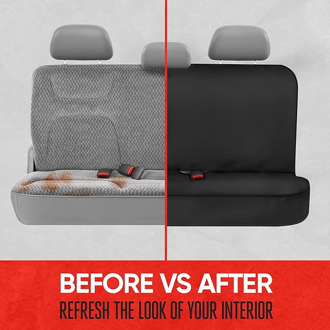 Motor Trend AquaShield Black Neoprene Rear Bench Seat Cover - 100% Waterproof Back Seat Protector for Car Truck Van SUV - Universal Fit for Dogs, Pets & Kids