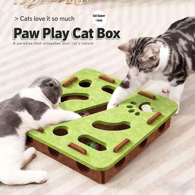 Cat Scratch Puzzle Enrichment Box, Kitten Nail File Scratcher, Interactive Cat Nail File Enrichment Box, Mental Felt Maze Box Stress Free Alternative to Clippers And Grinders (Camel, No Install)