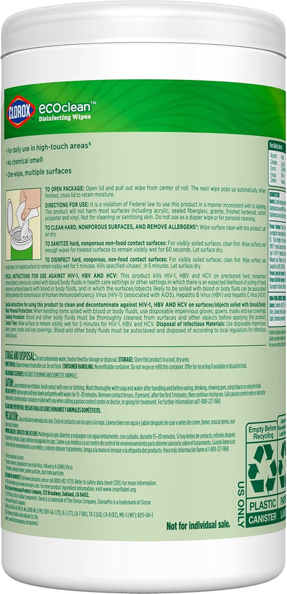 CloroxPro Clorox EcoClean Disinfecting Wipes, 75 Count, Pack of 3