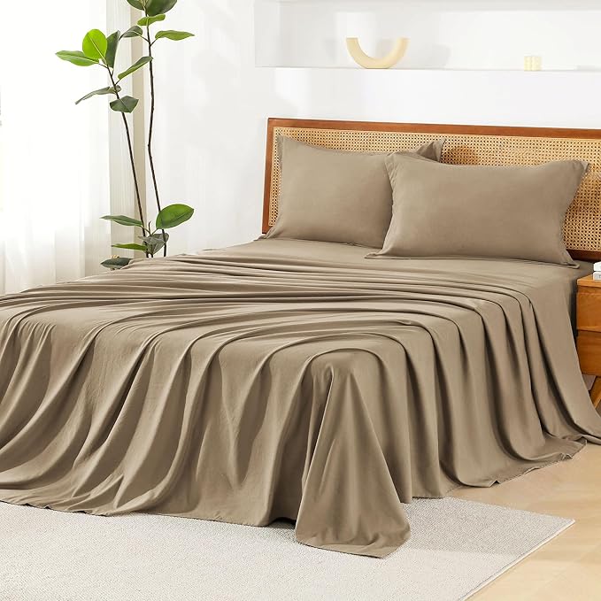 Litanika Oversized King Size Comforter Set with Sheets Taupe - 7 Pieces Bed in a Bag Oversized King Boho Tufted Complete Bedding Sets with Comforter, Sheets, Pillowcases & Shams