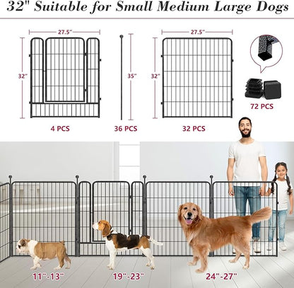 Dog Playpen 32 inch 36 Panels Indoor Outdoor Dog Pen for Medium/Small Dogs Heavy Duty Metal Dog Fence Outdoor for Yard, Puppy Playpen with Door Portable Pet Fence for RV Camping Yard