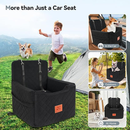 GL GLENSLAVE Dog Car Seat for Small/Medium Dogs Under 35lbs,Memory Foam Dog Booster Seats,Detachable and Washable Traval Pet Car Seat,Dogs Bed with 2 Safety Belts(Balck)