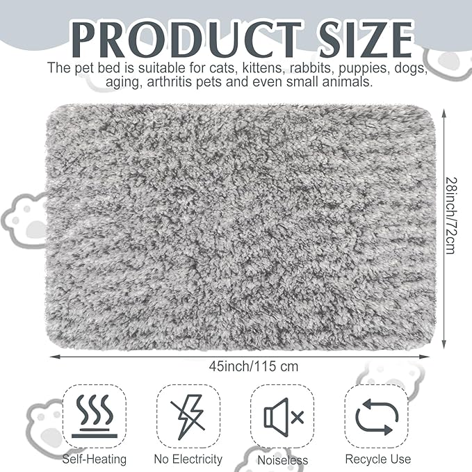 Drydiet 4 Pack Self Warming Cat Pads Self Heating Cat Mat Washable Homeless Dogs Thermal Pads Kennel Pad Reflects Body Heat Warm Crate Bed Mat for Indoor Outdoor Pet(Gray,45 x 28 Inch)
