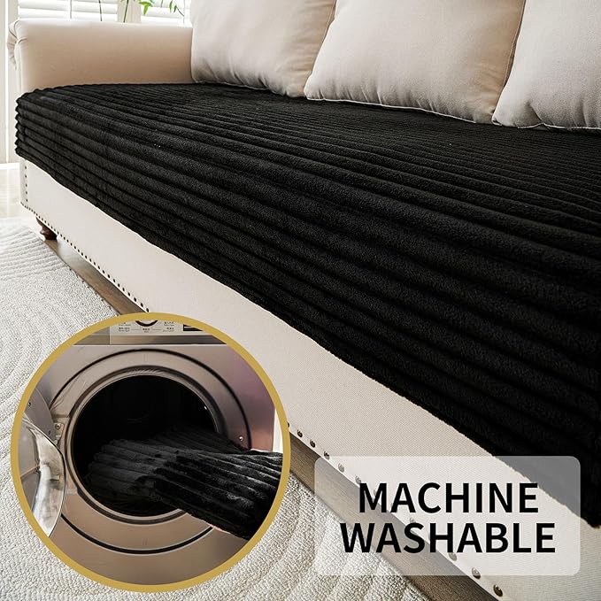 HAOMAIJIA Waterproof Couch Cover for Dogs Washable,Faux Fur Pet Couch Covers for Sofa,Soft Dog Bed Cover Non-Slip Couch Covers for 3 Cushion Couch Sofa Pet Friendly (Black, 23" x 23" 2 Pack)