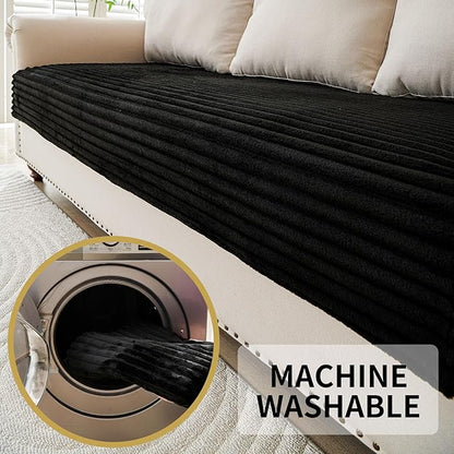 HAOMAIJIA Waterproof Couch Cover for Dogs Washable,Faux Fur Pet Couch Covers for Sofa,Soft Dog Bed Cover Non-Slip Couch Covers for 3 Cushion Couch Sofa Pet Friendly (Black, 23" x 23" 2 Pack)
