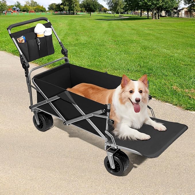 MAXFUT Large Dog Stroller for Large Medium Dogs,Older Dog Wagon Cart with Tailgate,Foldable Pet Strollers (Black)