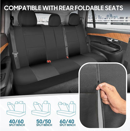 BDK PolyPro Car Seat Covers Full Set in Solid Charcoal – Front and Rear Split Bench Seat Covers for Cars, Easy to Install, Accessories for Auto Trucks Van SUV