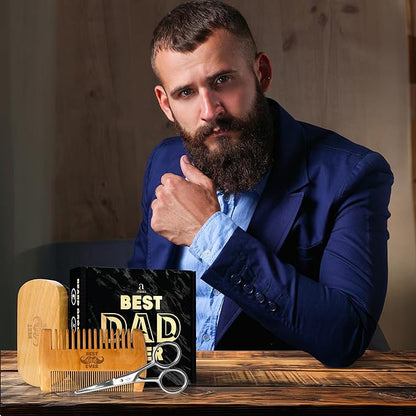 AXIARA Christmas Dad Gifts from Daughter Son - Beard Kit for Men Grooming and Care with Brush, Comb, Scissors & Storage Bag - Best Dad Ever Gifts for Dads Father Stepdad, Beard Growth Kit for Men