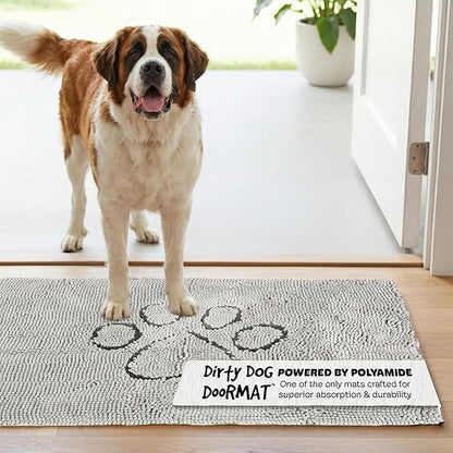 Dog Gone Smart Dirty Dog Doormat - Fast Drying Plush Mat with Super Gripper Backing for Clean Floors - Super Absorbent and Machine Washable Mat for Muddy Paws - Silver Grey