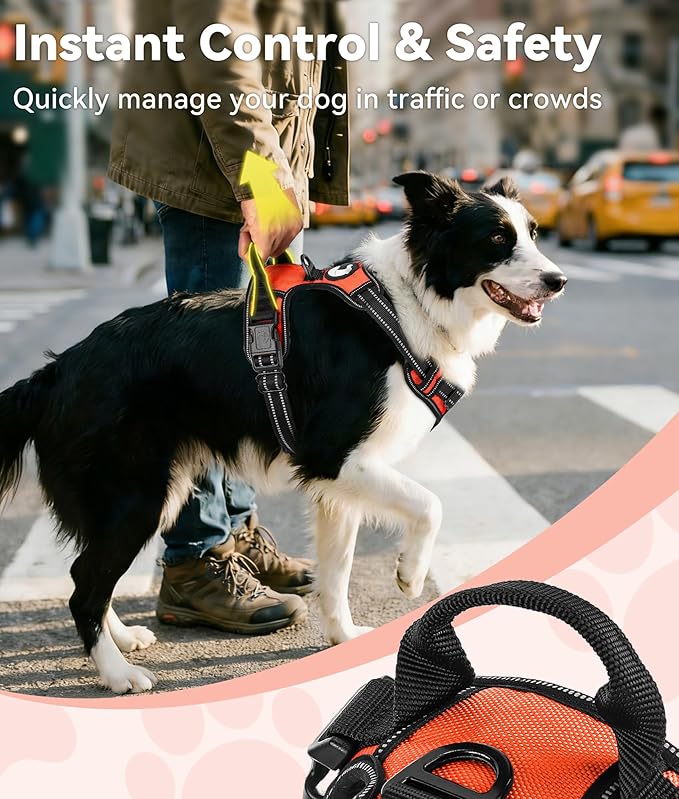 Joytale No Pull Dog Harness for Large Dogs, Reflective Pet Vest with Front Clip, Adjustable Soft Padded Harnesses with Easy Control Handle for Training and Walking, Orange, L