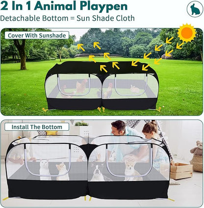 Small Animals Playpen,Pet Cage Tent Large Chicken Run Coop with Detachable Bottom Breathable Transparent Mesh Walls, Foldable Pet Enclosure for Puppy Kitten Rabbits Indoor Outdoor Playpen