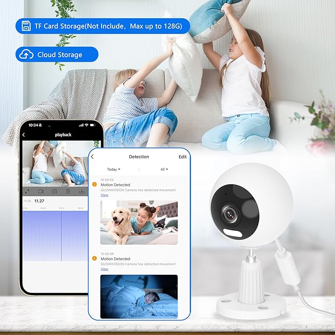 5G Security Camera Indoor/Outdoor, Baby Monitors Camera, Nanny/Pet/Dog Cameras with Phone App,IP66 Waterproof, Color Night Vision, White Light, Bell Siren, 24/7 SD Recordings -1 Pack