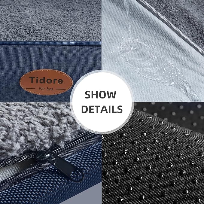 Tidore Orthopedic Dog Beds for Medium Dogs, Durable Egg Crate Foam Sofa Dog Bed wit Washable Removable Cover,Waterproof Lining,Pet Bed for Large Dogs (Dark Grey, 39.4" L x 31.5" W x 7.4" Th)