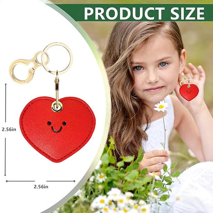 Leather Keychain Holder Case Compatible with AirTag,Cute Protective Cover with Keyring,Anti-Scratch Finder GPS Tracker Case for Wallet Keys,bag,pets,Backpack(Red Heart)