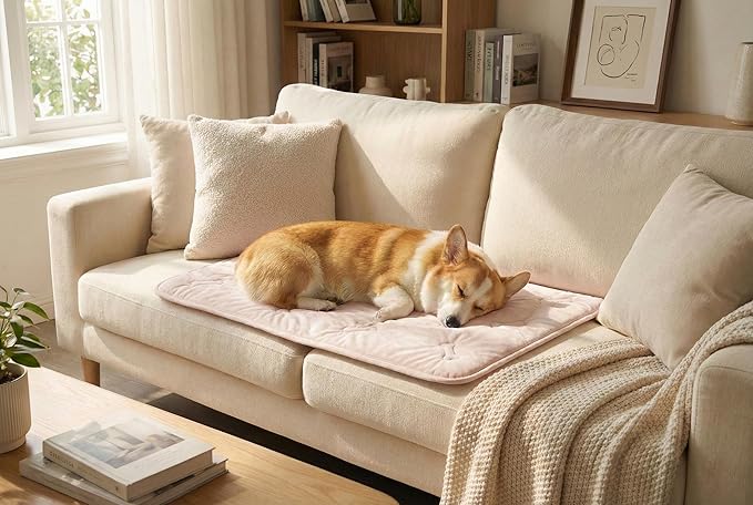 Self Cooling Mat for Dogs & Cats, 41x28.5 Soft Breathable Cold Crate Pad for Pet, Portable Washable Kennel Bed for Outdoor Summer with Non-Slip Bottom and Chill Cool Fiber, Blush Pink