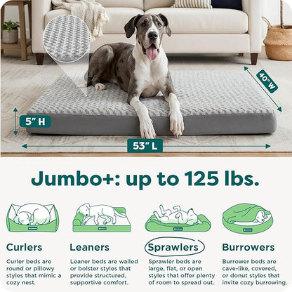 FurHaven Orthopedic Dog Bed for Large Dogs, Mattress Style Bed, Egg Crate with a solid Orthopedic Foam Base for Joint Support, Washable Cover, Jumbo Plus XXL, Plush Faux Fur & Suede, Gray